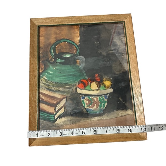 Vtg Signed Boden Water Color on Paper Still Life Books Fruit Vase Jug 11x9.5” EC - Picture 8 of 10